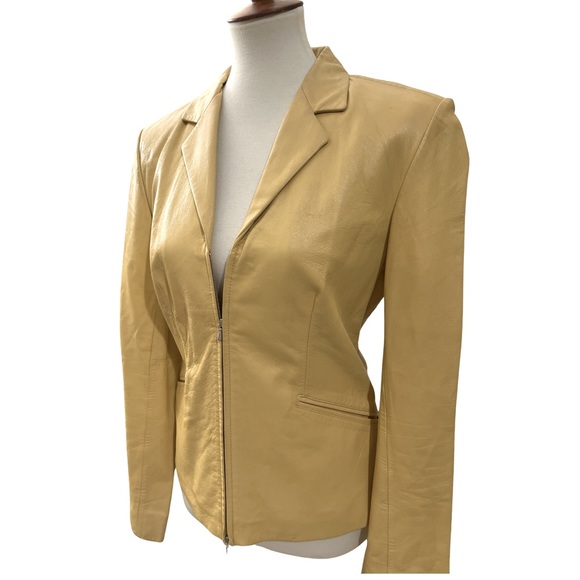 Ann Taylor Jackets & Blazers - Ann Taylor leather jacket butter golden yellow size medium zipper front pockets